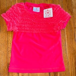 NWT HANNA ANDERSSON Pink Frill Rash Guard Swim Shirt Short Sleeve size 120 6